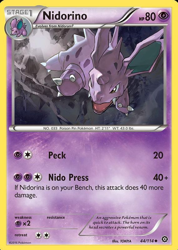 Nidorino 2016 XY: Steam Siege #044/114 Base RAW TCG (LIGHTLY PLAYED)