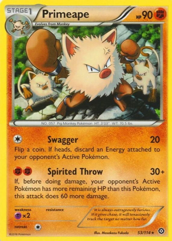 Primeape 2016 XY: Steam Siege #053/114 Base RAW TCG (LIGHTLY PLAYED)