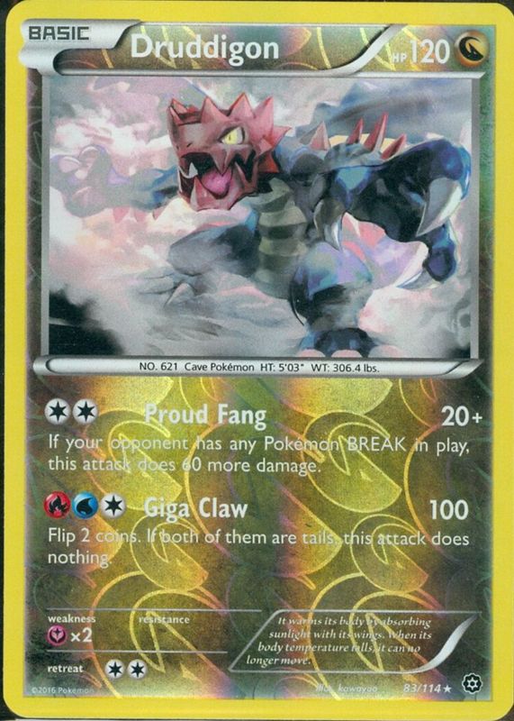 Druddigon 2016 XY: Steam Siege #083/114 Reverse Holo RAW TCG (LIGHTLY PLAYED)