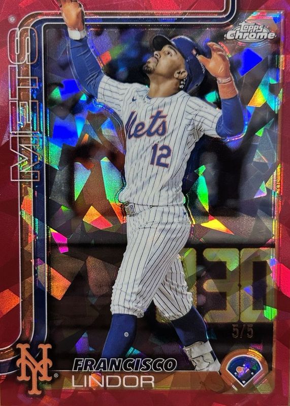 Francisco Lindor 2025 Topps Chrome Sapphire Edition #170 Image Variation - Red /5 RAW