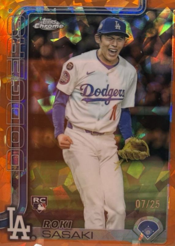 Roki Sasaki 2025 Topps Chrome Sapphire Edition #217 Image Variation - Orange /25 Rookie RAW