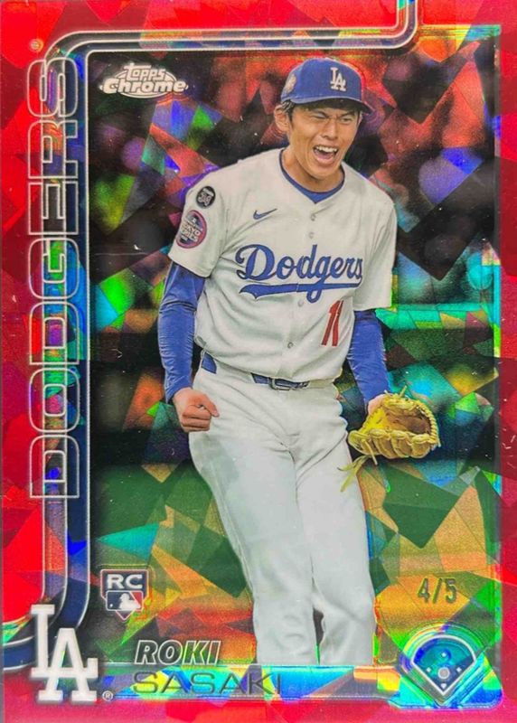 Roki Sasaki 2025 Topps Chrome Sapphire Edition #217 Image Variation - Red /5 Rookie RAW