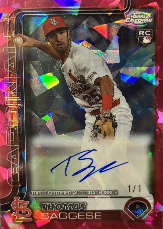 Thomas Saggese 2025 Topps Chrome Sapphire Edition #RA-TSA Rookie Autographs - Padparadscha /1 RAW