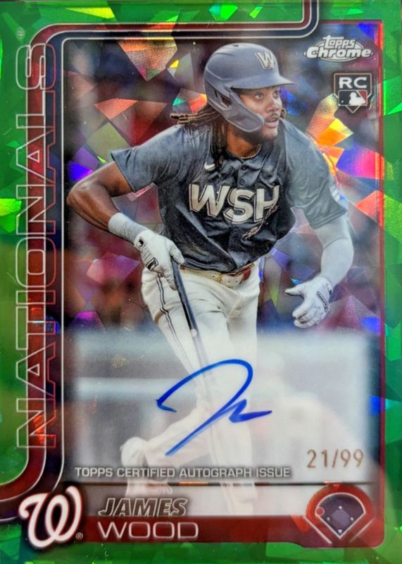 James Wood 2025 Topps Chrome Sapphire Edition #RA-JWO Rookie Autographs - Green /99 RAW