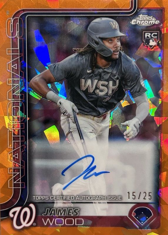 James Wood 2025 Topps Chrome Sapphire Edition #RA-JWO Rookie Autographs - Orange /25 RAW