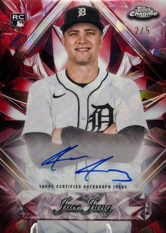Jace Jung 2025 Topps Chrome Sapphire Edition #SSA-JJ Sapphire Selections Autographs - Red /5 Rookie RAW