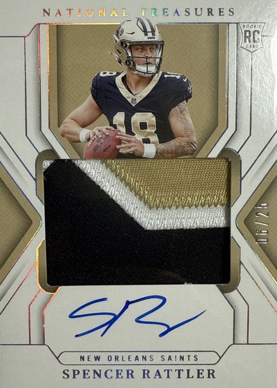 Spencer Rattler 2024 National Treasures #171 Rookie Patch Auto - Holo Silver /25 RAW