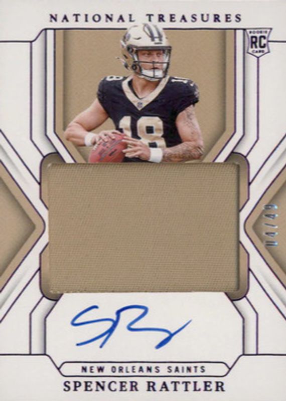Spencer Rattler 2024 National Treasures #171 Rookie Patch Auto - Purple /49 RAW