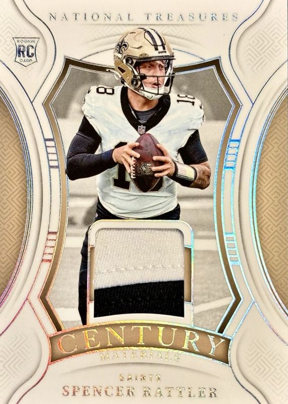 Spencer Rattler 2024 National Treasures #CM-SRR Century Materials - Holo Silver /25 Rookie RAW