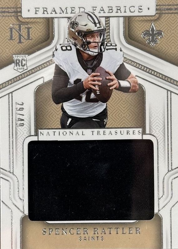 Spencer Rattler 2024 National Treasures #FF-SRR Framed Fabric /49 Rookie RAW