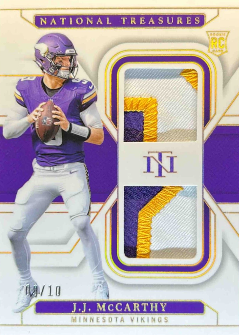 JJ McCarthy 2024 National Treasures #RDM-JMY Rookie Dual Materials ...