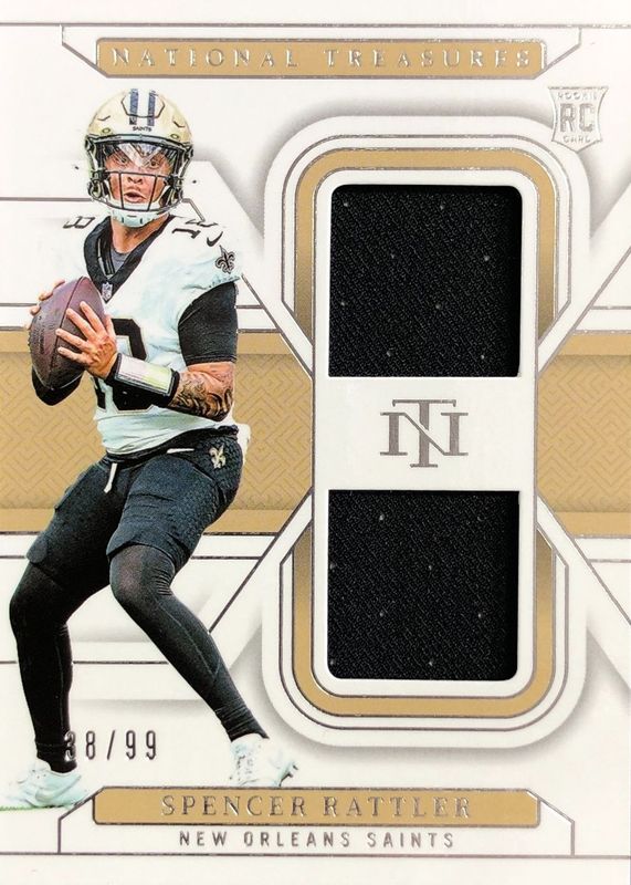 Spencer Rattler 2024 National Treasures #RDM-SRR Rookie Dual Materials /99 RAW
