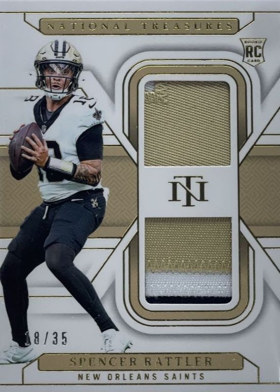 Spencer Rattler 2024 National Treasures #RDM-SRR Rookie Dual Materials - Gold /35 RAW