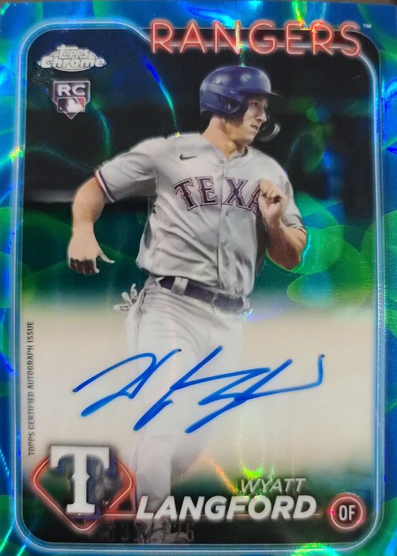 Wyatt Langford 2024 Topps Chrome Update #RA-WL Autographs - Blue & Green Lava Lamp Refractor /125 Rookie PSA 10