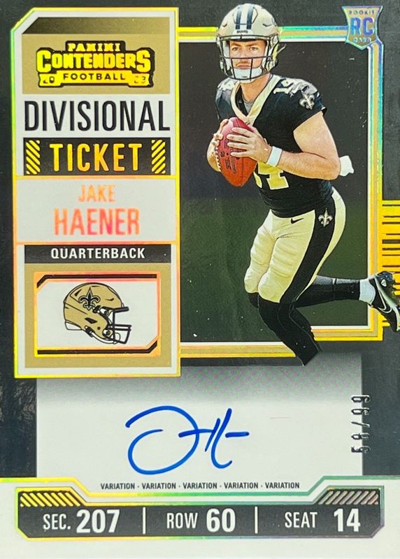 Jake Haener 2023 Contenders #113 Rookie Ticket Auto Variation - Divisional Ticket /99 RAW