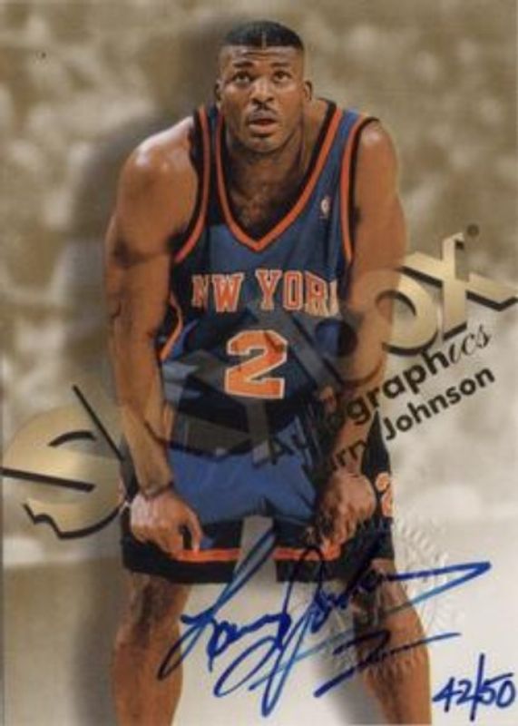 Larry Johnson 1998 SkyBox Premium Autographics Blue /50 RAW