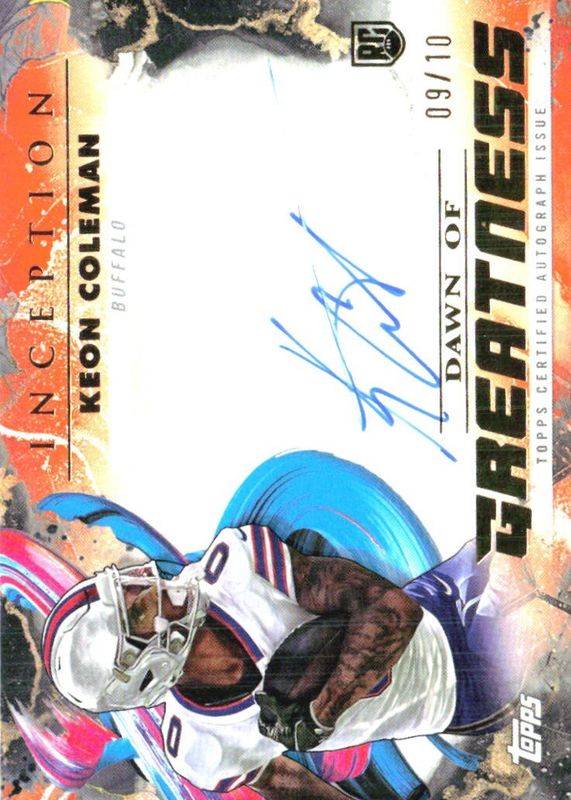 Keon Coleman 2024 Topps Inception #DGA-KC Dawn of Greatness Autographs - Orange /10 Rookie RAW
