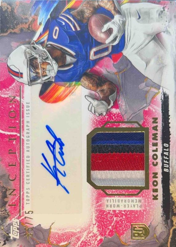 Keon Coleman 2024 Topps Inception #PPA-KC Provenance Patch Autographs - Red /75 Rookie RAW