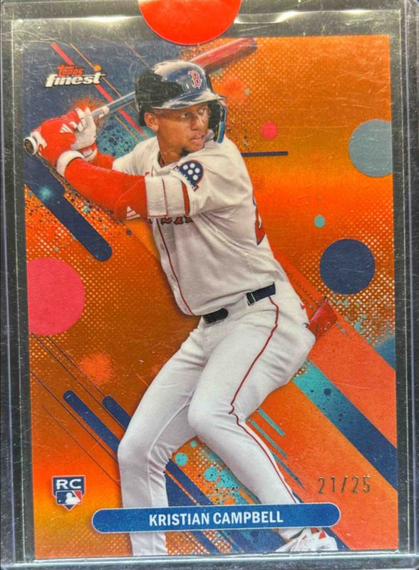 Kristian Campbell 2025 Topps Finest #98 Base Common - Orange Refractor /25 Rookie RAW
