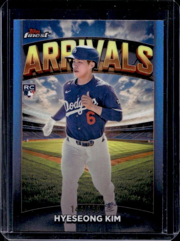 Hyeseong Kim 2025 Topps Finest #A-3 Arrivals - Sky Blue Refractor /150 Rookie RAW