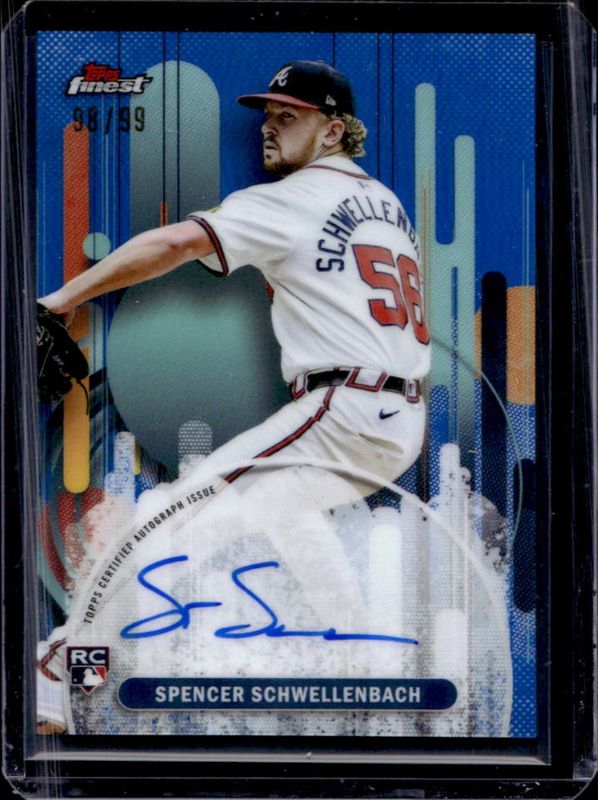 Spencer Schwellenbach 2025 Topps Finest #FA-SSC Finest Autographs - Blue Refractor /99 Rookie RAW