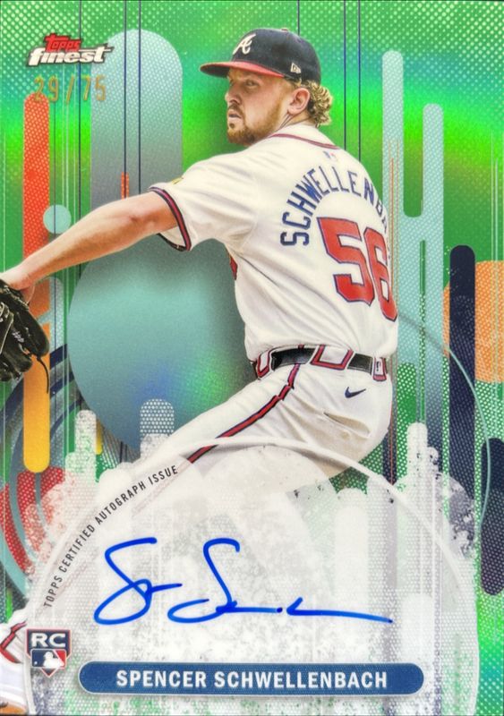 Spencer Schwellenbach 2025 Topps Finest #FA-SSC Finest Autographs - Green Refractor /75 Rookie RAW