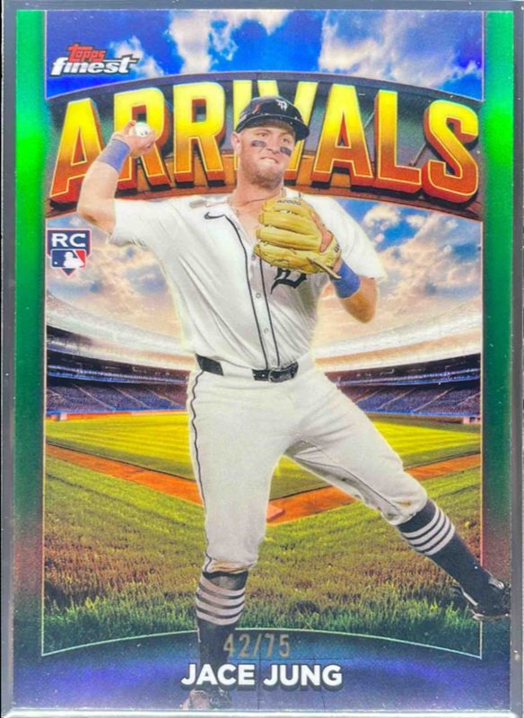 Jace Jung 2025 Topps Finest #A-4 Arrivals - Green Refractor /75 Rookie RAW