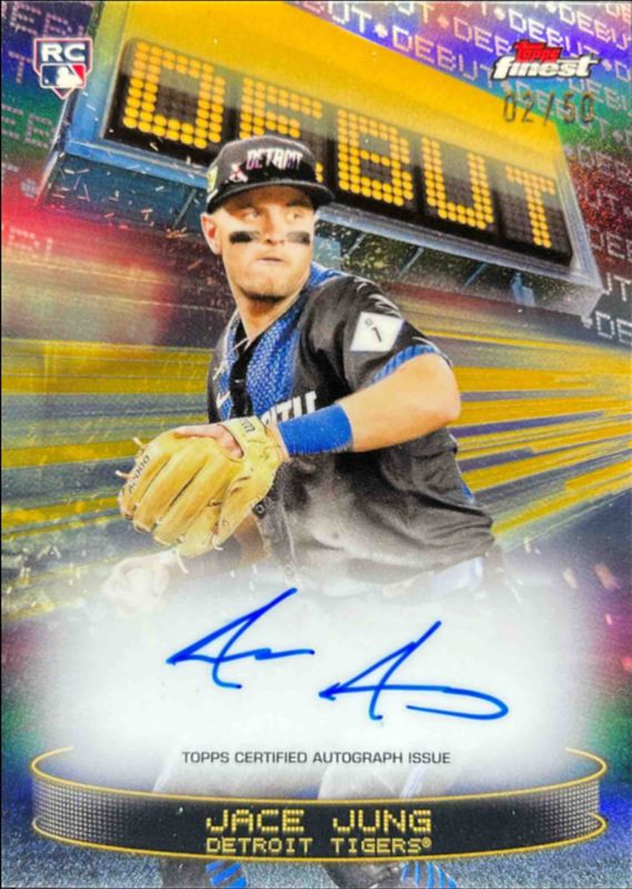 Jace Jung 2025 Topps Finest #DAV-JJU Debut Autographs - Gold Refractor /50 Rookie RAW