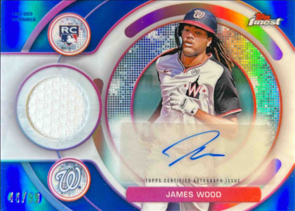 James Wood 2025 Topps Finest #RAJR-JWO Rookie Autographs Relic - Blue Refractor /99 RAW