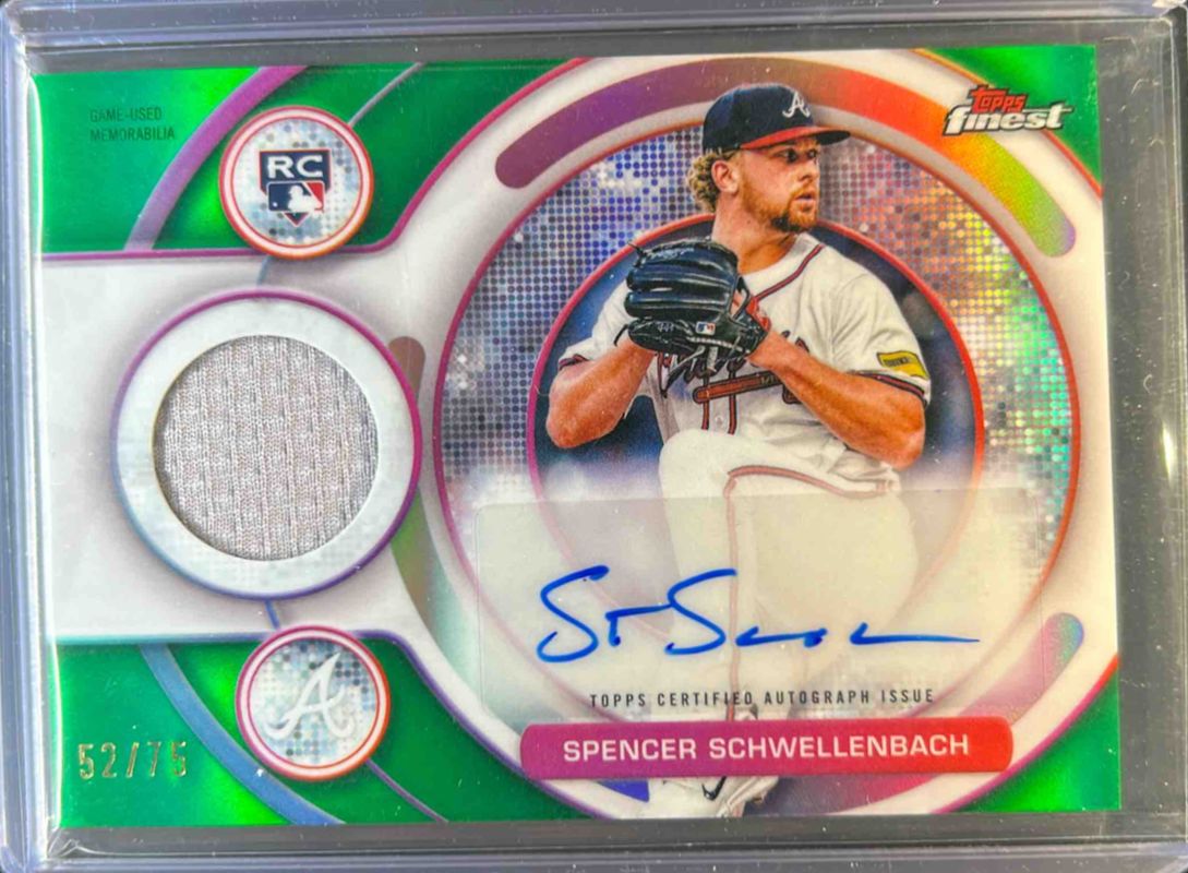 Spencer Schwellenbach 2025 Topps Finest #RAJR-SS Rookie Autographs Relic - Green Refractor /75 RAW