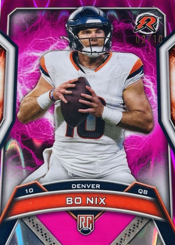 Bo Nix 2024 Topps Resurgence #125 Pink Power Surge Refractor /10 Rookie RAW