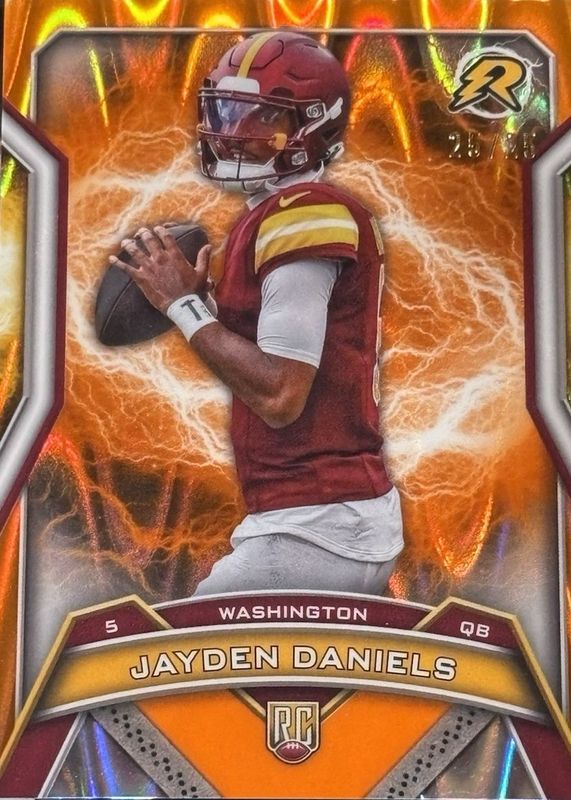 Jayden Daniels 2024 Topps Resurgence #196 Orange Power Surge Refractor /25 Rookie RAW
