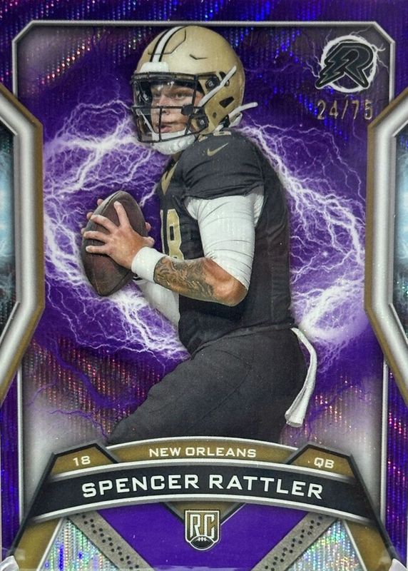 Spencer Rattler 2024 Topps Resurgence #166 Purple Surge Refractor /75 Rookie RAW