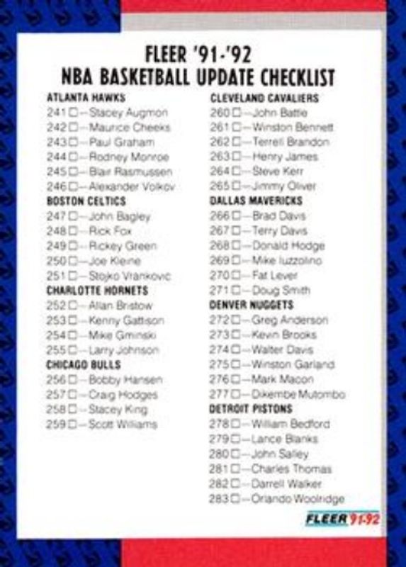 Checklist (NBA) 1991 Fleer #399 Base RAW