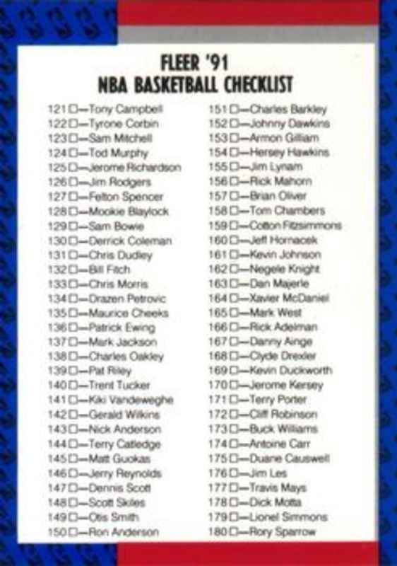 Checklist (NBA) 1991 Fleer #240 Base RAW