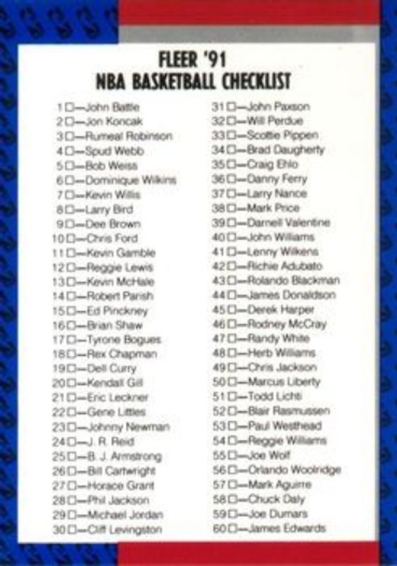 Checklist (NBA) 1991 Fleer #239 Base RAW