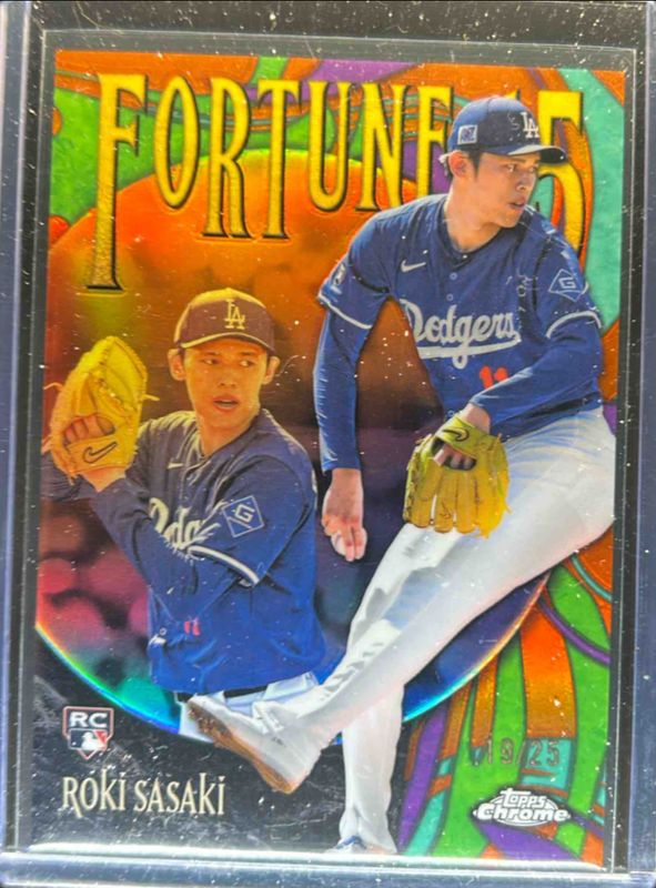 Roki Sasaki 2025 Topps Chrome Logofractor Edition #F15-13 Fortune 15 - Orange Refractor /25 Rookie RAW