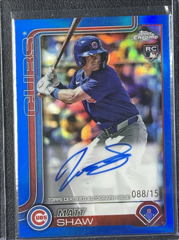 Matt Shaw 2025 Topps Chrome Logofractor Edition #RA-MS Rookie Autographs - Blue Refractor /150 RAW