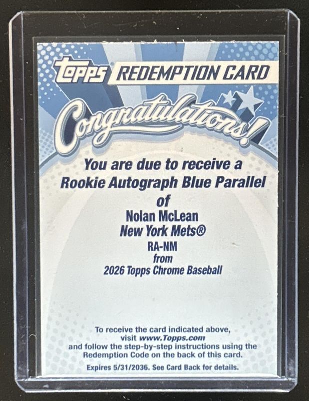 2026 Topps Chrome #RA-NM Rookie Autographs - Blue Refractor /150