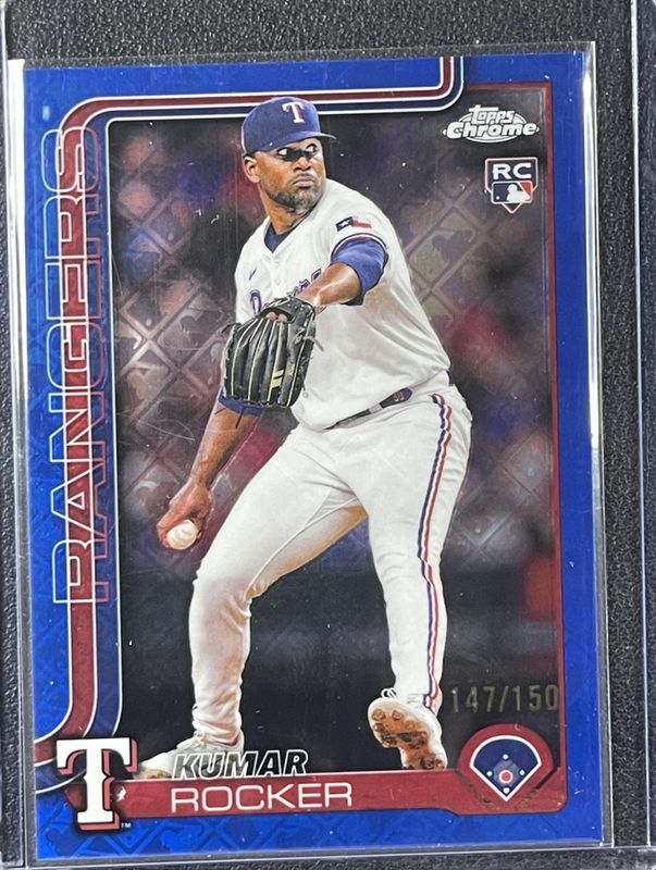 Kumar Rocker 2025 Topps Chrome Logofractor Edition #73 Blue Refractor /150 Rookie RAW