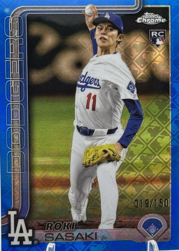 Roki Sasaki 2025 Topps Chrome Logofractor Edition #217 Blue Refractor /150 Rookie RAW