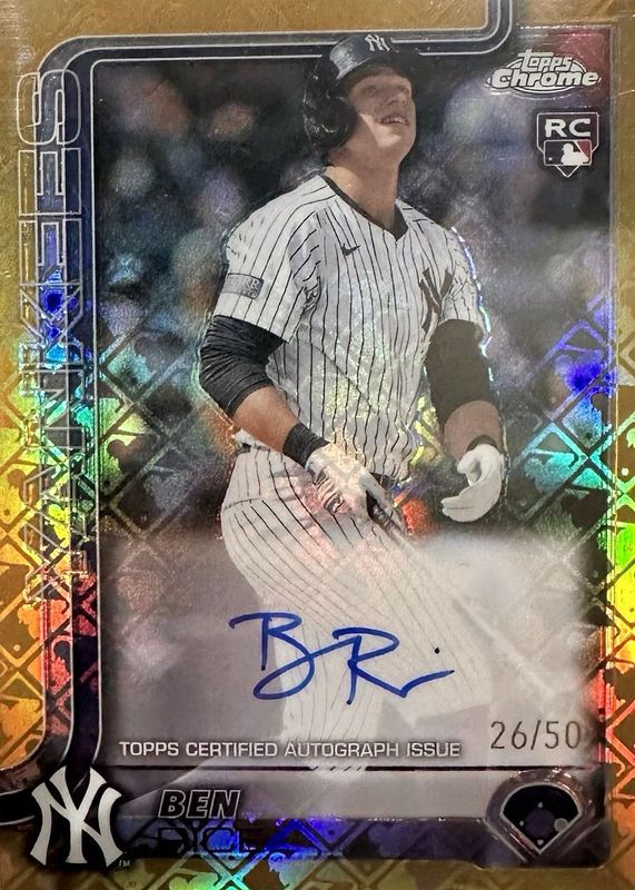 Ben Rice 2025 Topps Chrome Logofractor Edition #RA-BR Rookie Autographs - Gold Refractor /50 RAW