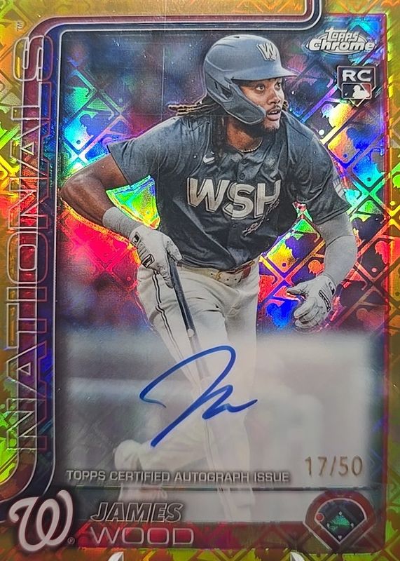 James Wood 2025 Topps Chrome Logofractor Edition #RA-JWO Rookie Autographs - Gold Refractor /50 RAW