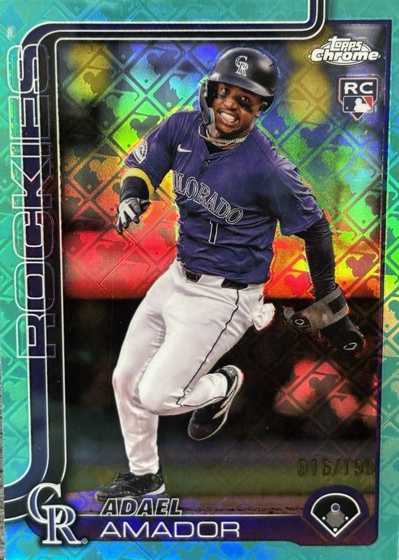 Adael Amador 2025 Topps Chrome Logofractor Edition #255 Aqua Refractor /199 Rookie RAW