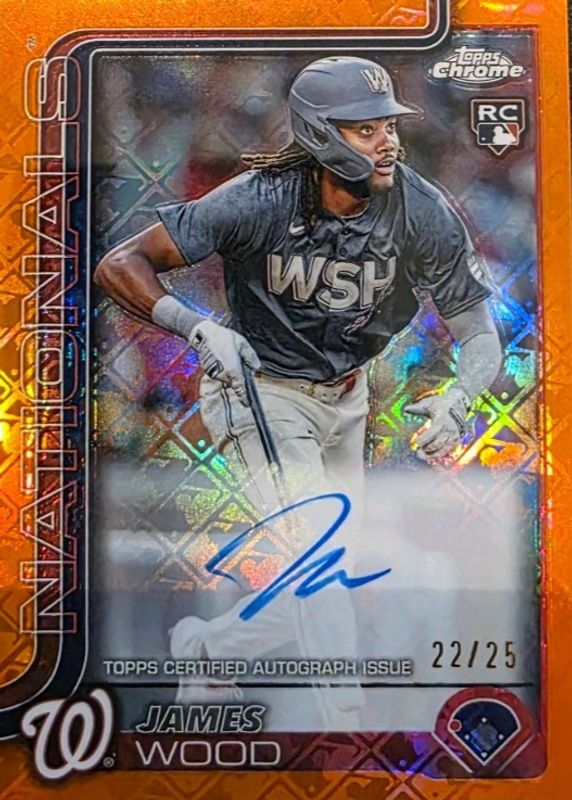 James Wood 2025 Topps Chrome Logofractor Edition #RA-JWO Rookie Autographs - Orange Refractor /25 RAW