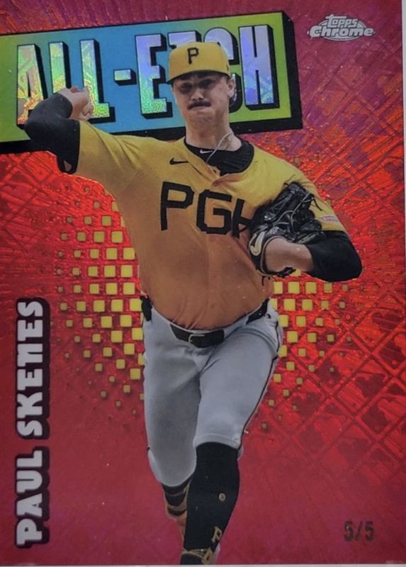 Paul Skenes 2025 Topps Chrome Logofractor Edition #CAE-18 Chrome All-Etch - Red Refractor /5 RAW