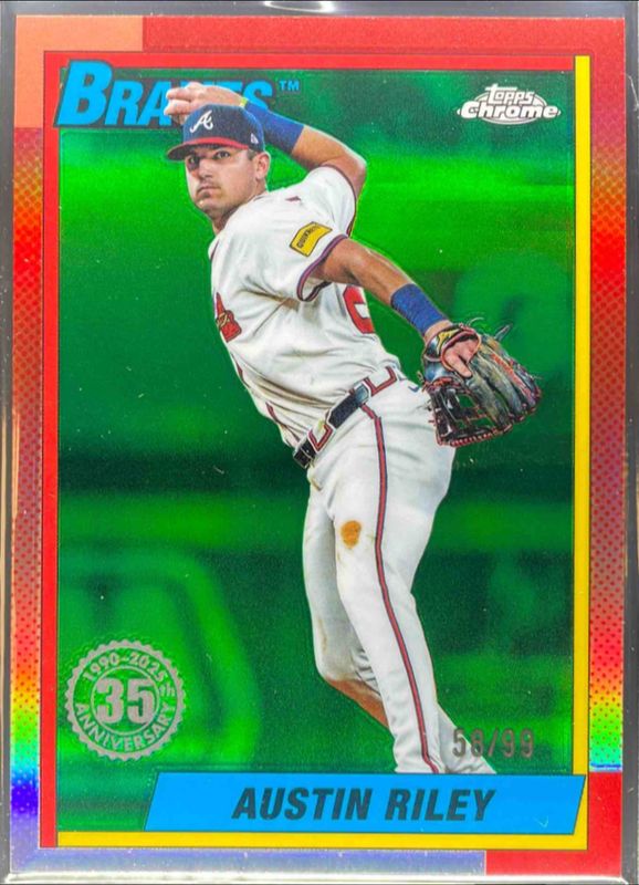 Austin Riley 2025 Topps Chrome #90CB-1 1990 Baseball - Green Refractor /99 RAW