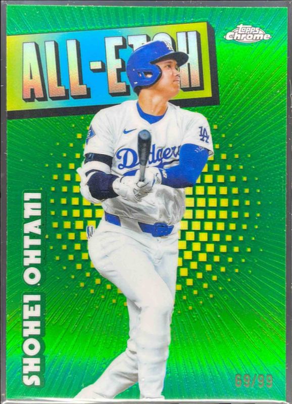 Shohei Ohtani 2025 Topps Chrome #CAE-1 Chrome All-Etch - Green Refractor /99 RAW