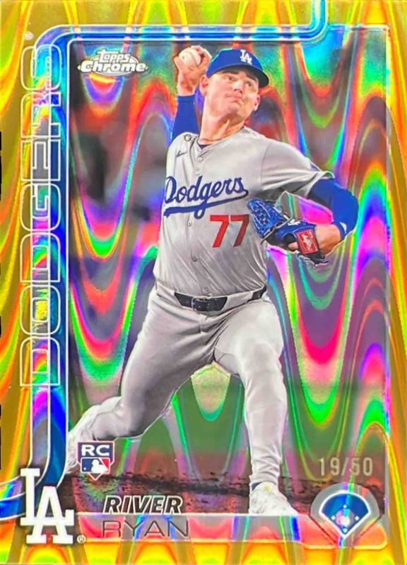 River Ryan 2025 Topps Chrome #18 Gold RayWave Refractor /50 Rookie RAW