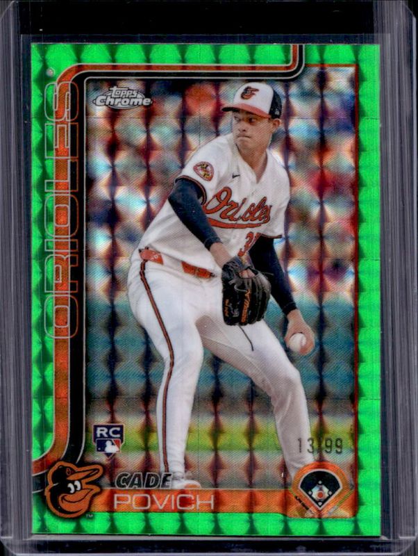 Cade Povich 2025 Topps Chrome #140 Green Geometric Refractor /99 Rookie RAW